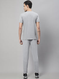Mack Jonney Grey Melange Cotton Printed Co-ord Set Tracksuit For Men(Zip On 1 Side Pocket)