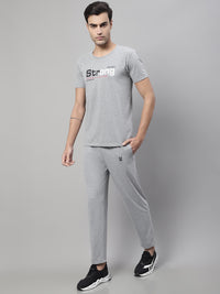 Mack Jonney Grey Melange Cotton Printed Co-ord Set Tracksuit For Men(Zip On 1 Side Pocket)