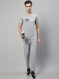 Mack Jonney Grey Melange Cotton Printed Co-ord Set Tracksuit For Men(Zip On 1 Side Pocket)
