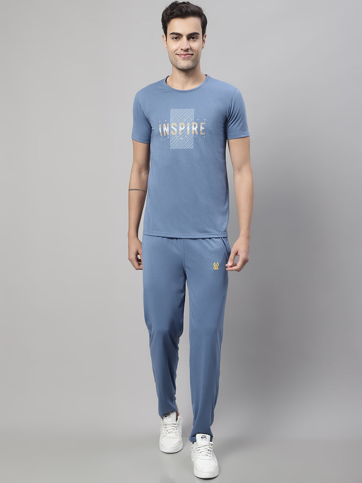 Mack Jonney Dark Grey Cotton Printed Co-ord Set Tracksuit For Men(Zip On 1 Side Pocket)
