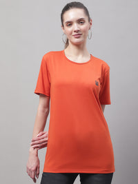 Mack Jonney Round Neck Cotton Solid Rust T-Shirt for Women