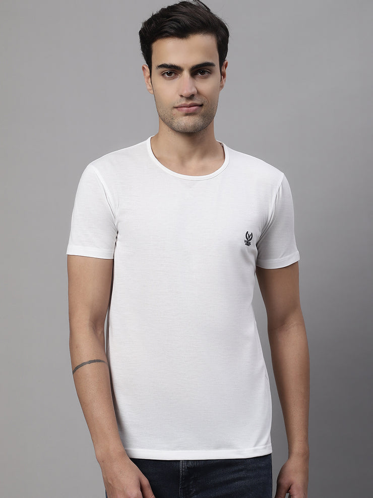 Mack Jonney Round Neck Cotton Solid White T-Shirt for Men