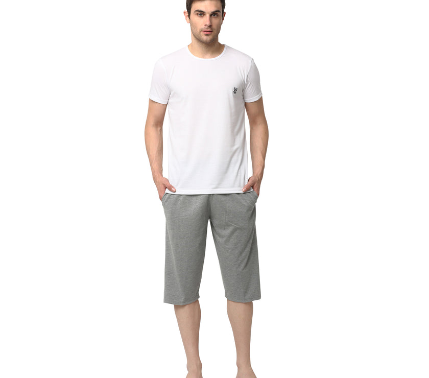 Mack Jonney White Silver Night Suit For Men's