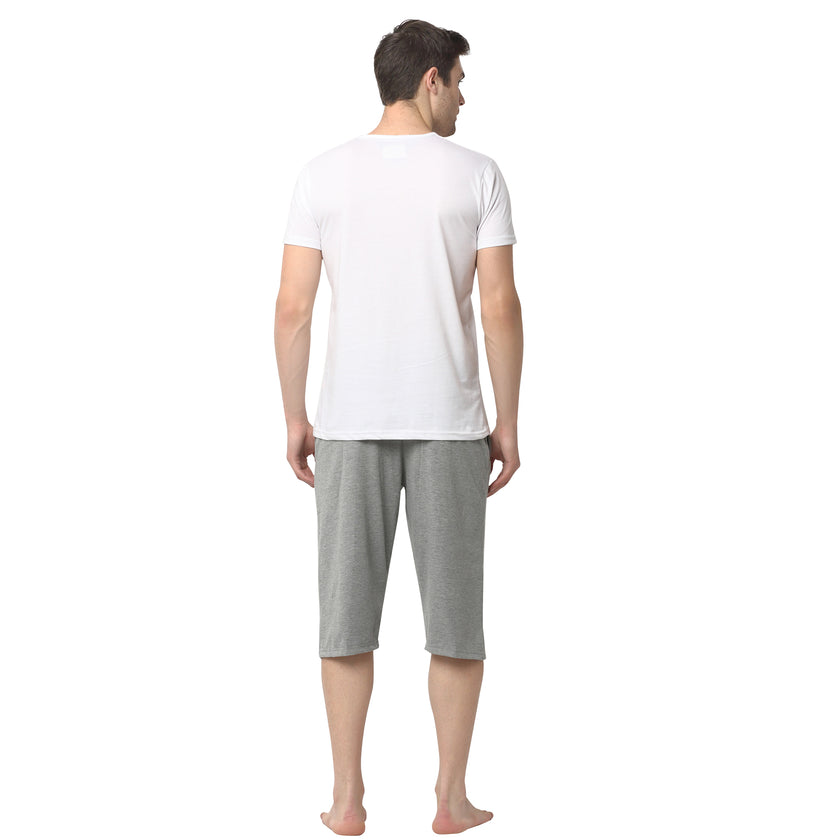 Mack Jonney White Silver Night Suit For Men's