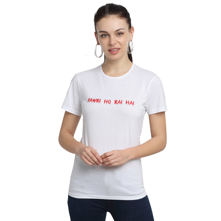 Mack Jonney White Half Sleeve T-shirt For Women's
