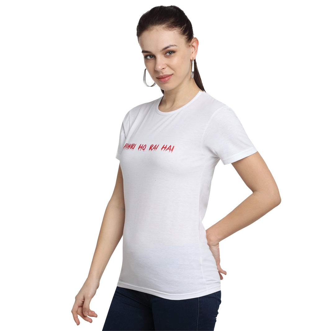 Mack Jonney White Half Sleeve T-shirt For Women's