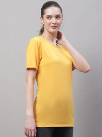 Mack Jonney Round Neck Cotton Solid Yellow T-Shirt for Women