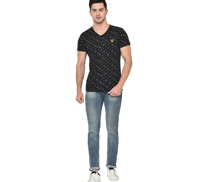Mack Jonney Round Neck Black T-shirt For Men's