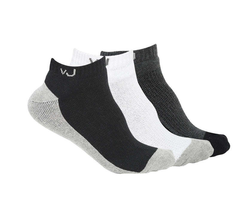 Mack Jonney Men's Cotton Solid Ankle Socks, Free Size, Pack of 3 (Multicoloured)