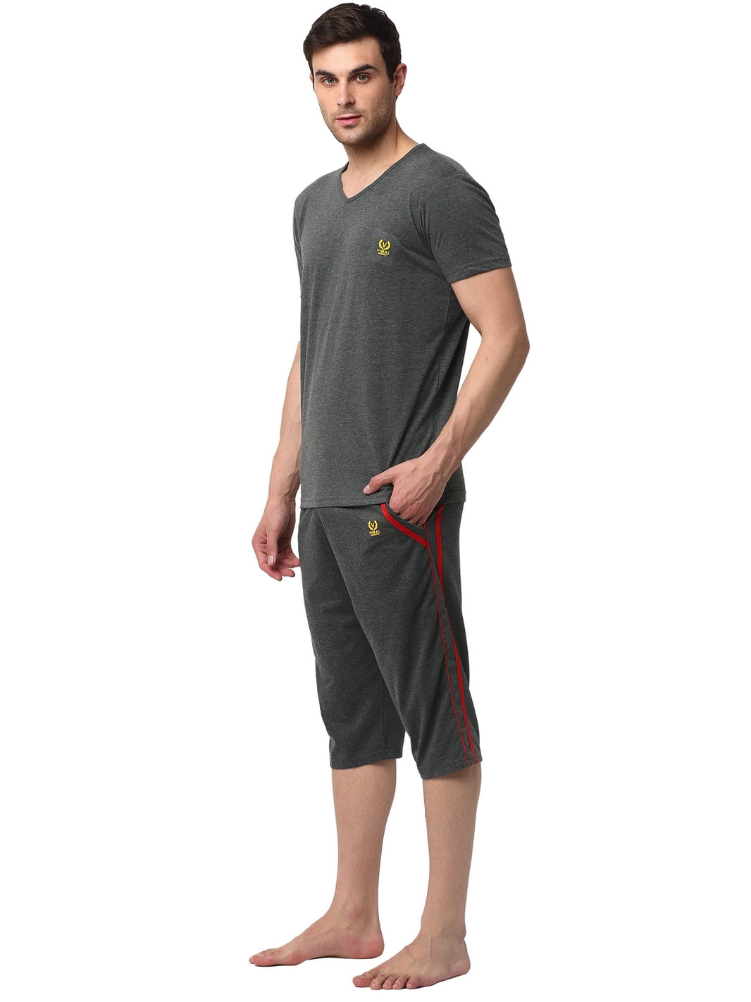 Mack Jonney Grey Grey Night Suit For Men's