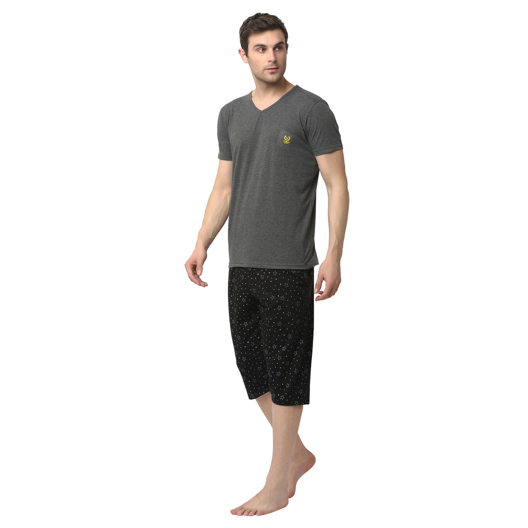Mack Jonney Grey Black Night Suit For Men's