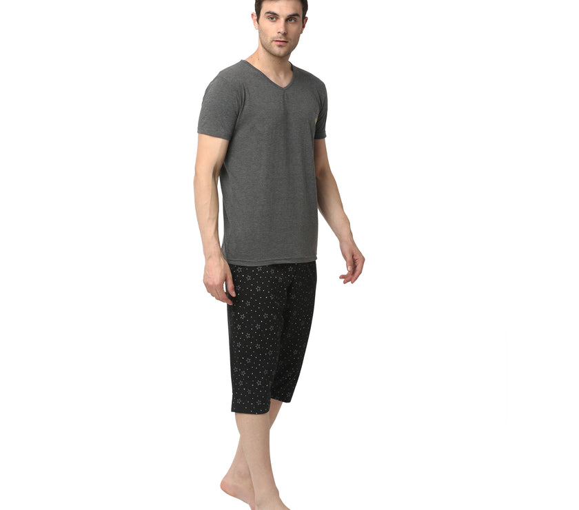 Mack Jonney Grey Black Night Suit For Men's