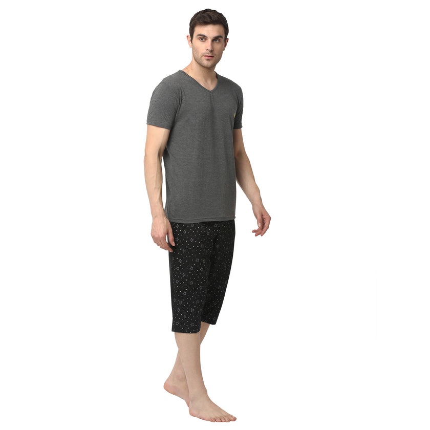 Mack Jonney Grey Black Night Suit For Men's