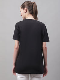 Mack Jonney V Neck Cotton Solid Black T-Shirt for Women