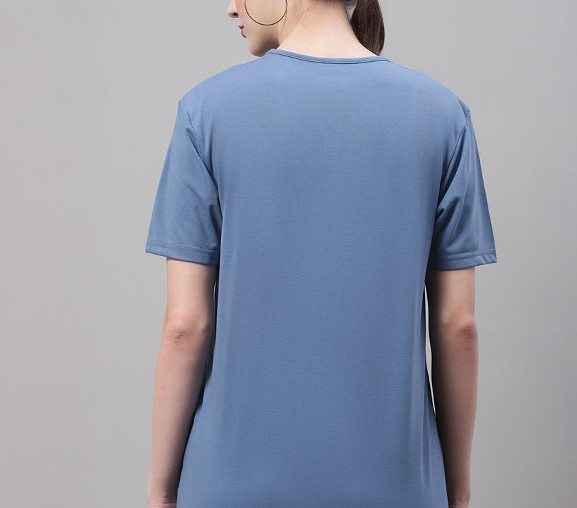 Mack Jonney V Neck Cotton Solid Dark Grey T-Shirt for Women