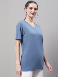 Mack Jonney V Neck Cotton Solid Dark Grey T-Shirt for Women