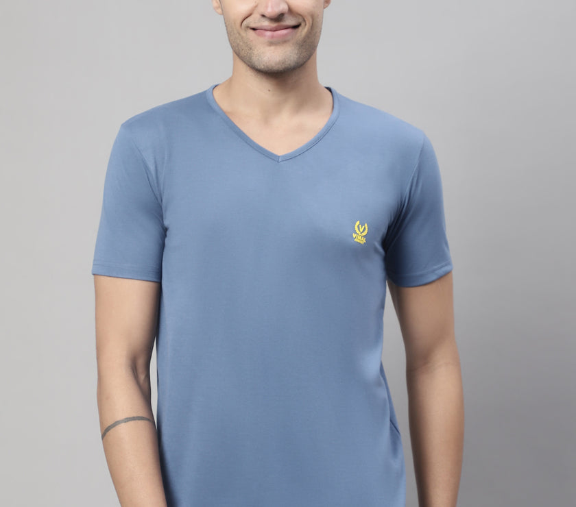 Mack Jonney V Neck Cotton Solid Dark Grey T-Shirt for Men