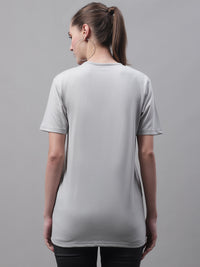 Mack Jonney V Neck Cotton Solid Light Grey T-Shirt for Women