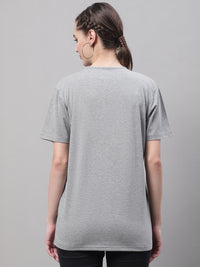 Mack Jonney V Neck Cotton Solid Grey Melange T-Shirt for Women