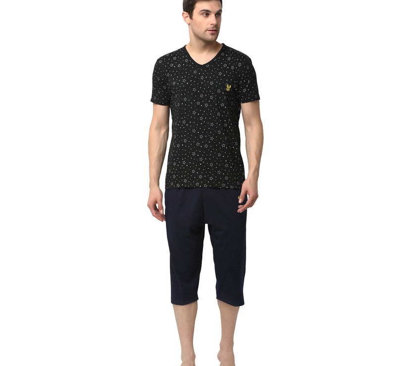 Mack Jonney Black Dark Blue Night Suit For Men's