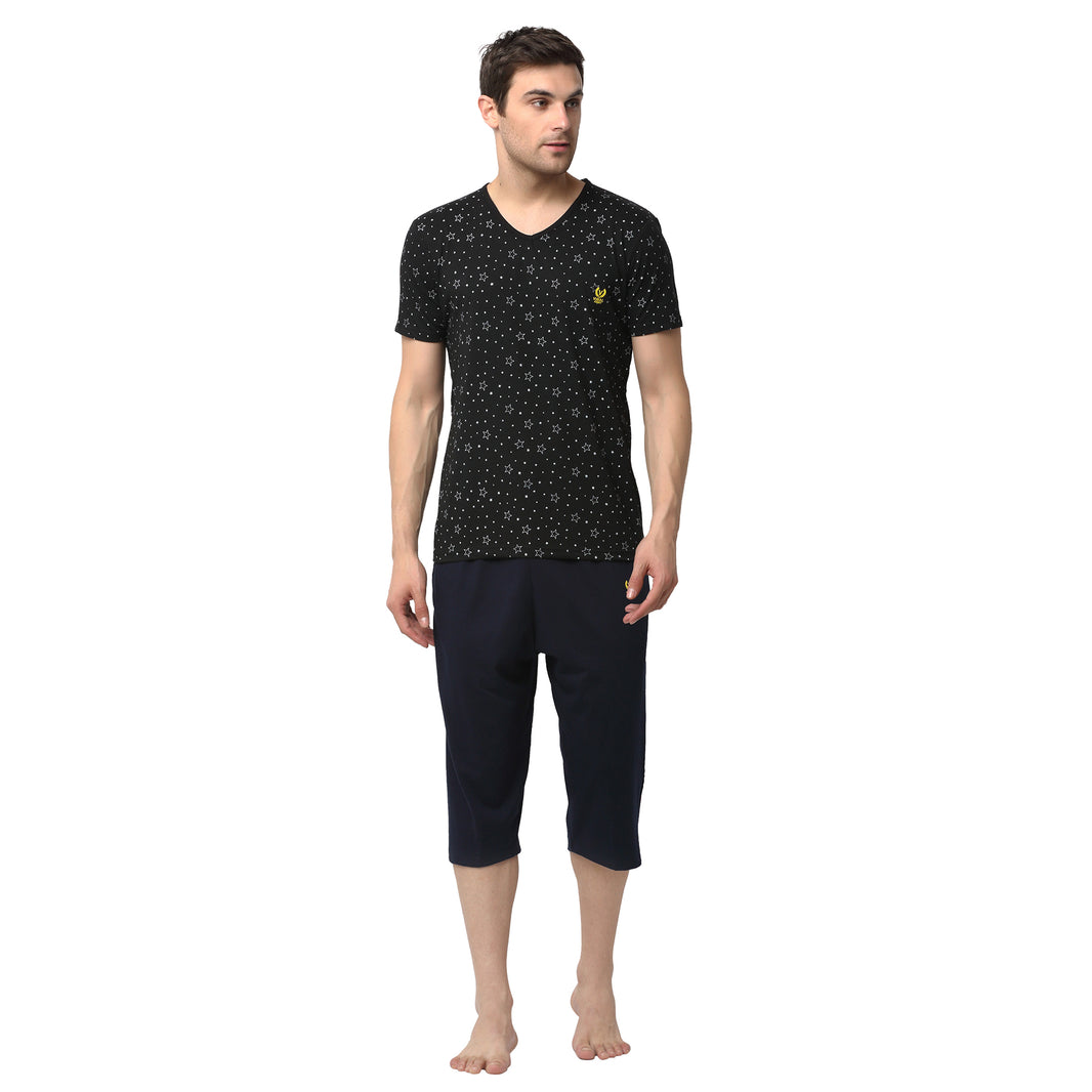 Mack Jonney Black Dark Blue Night Suit For Men's