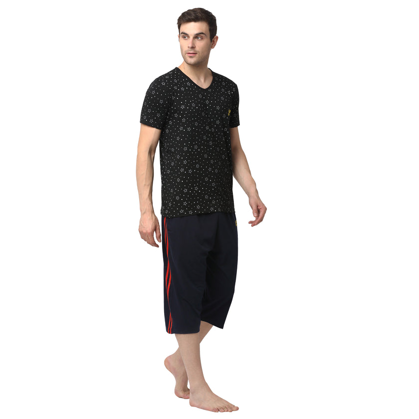 Mack Jonney Black Dark Blue Night Suit For Men's
