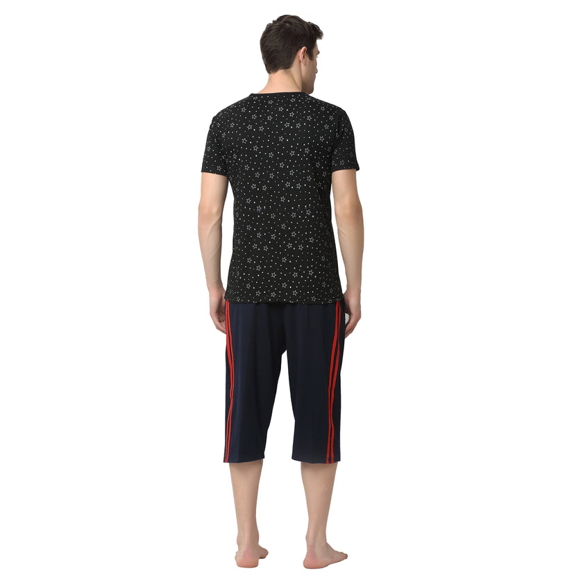 Mack Jonney Black Dark Blue Night Suit For Men's