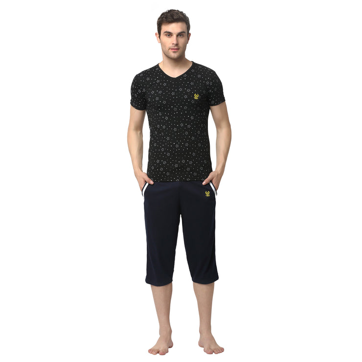 Mack Jonney Black Dark Blue Night Suit For Men's