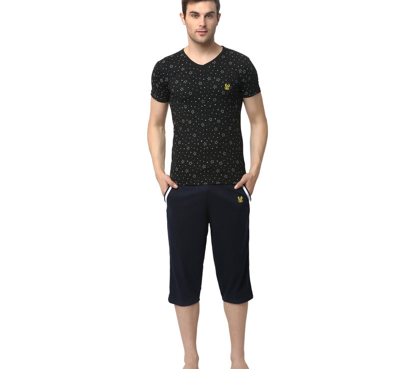Mack Jonney Black Dark Blue Night Suit For Men's