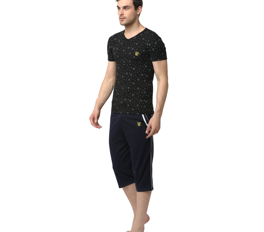 Mack Jonney Black Dark Blue Night Suit For Men's