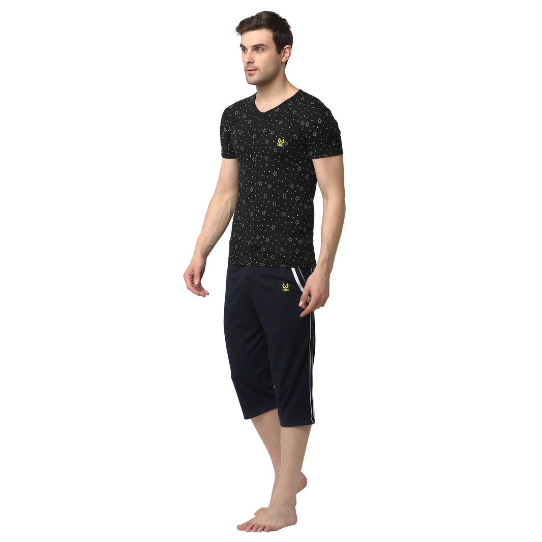Mack Jonney Black Dark Blue Night Suit For Men's
