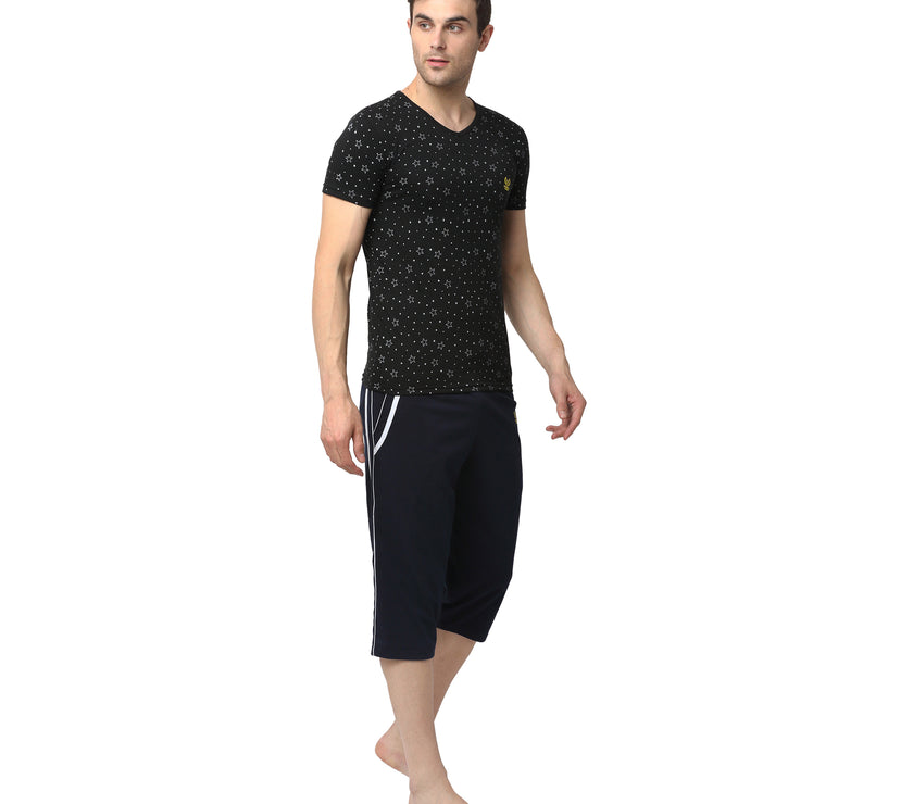 Mack Jonney Black Dark Blue Night Suit For Men's