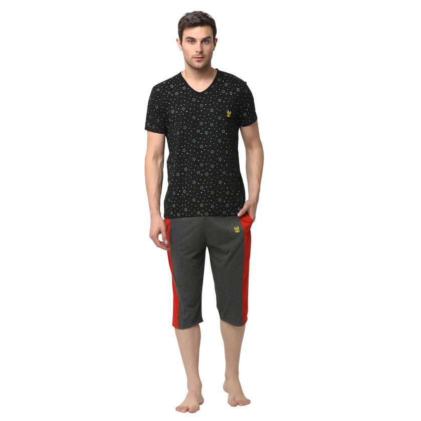 Mack Jonney Black Grey Night Suit For Men's