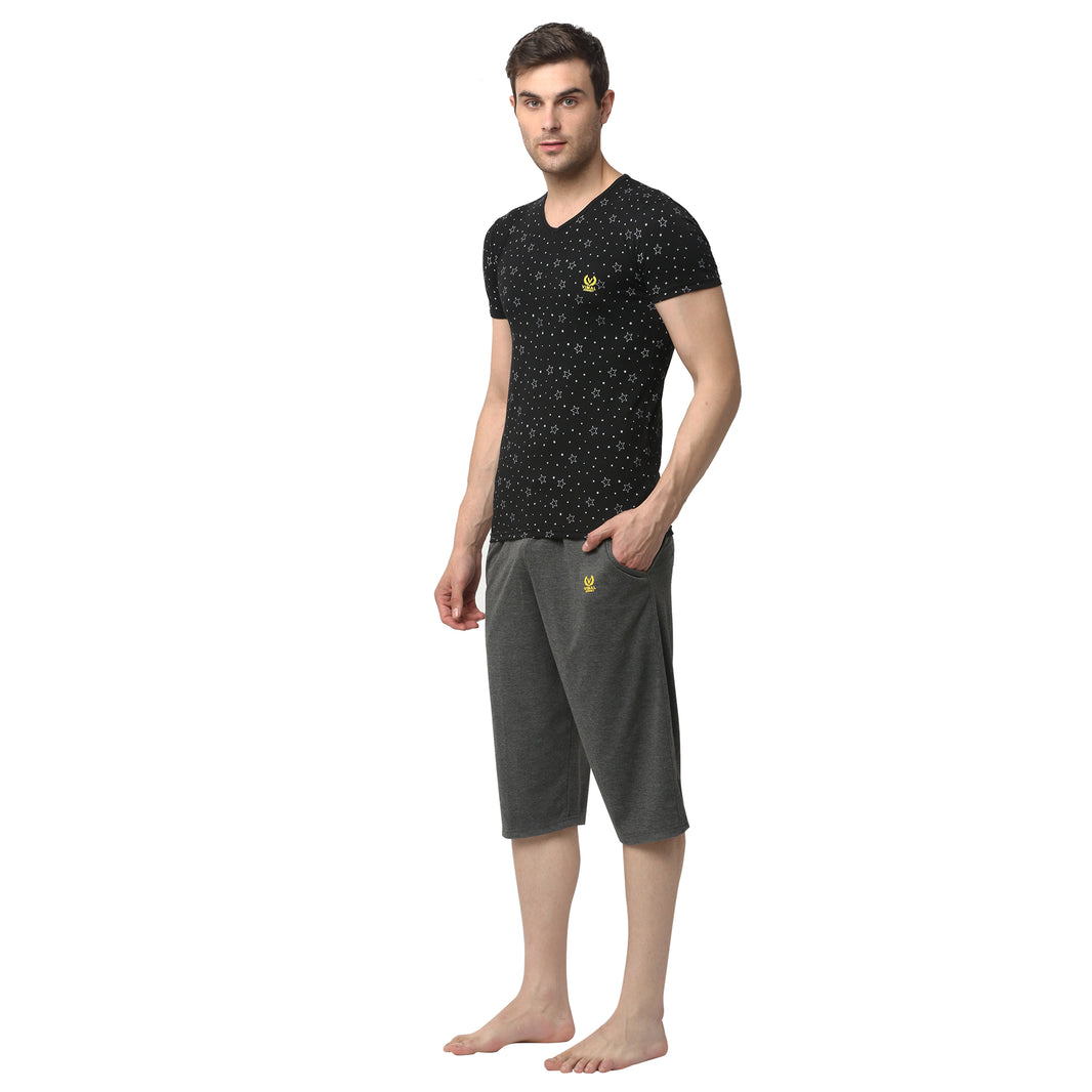 Mack Jonney Black Grey Night Suit For Men's