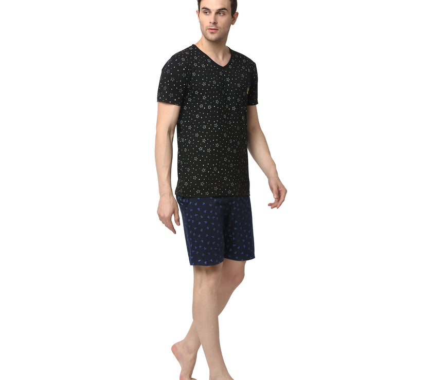 Mack Jonney Black Dark Blue Night Suit For Men's