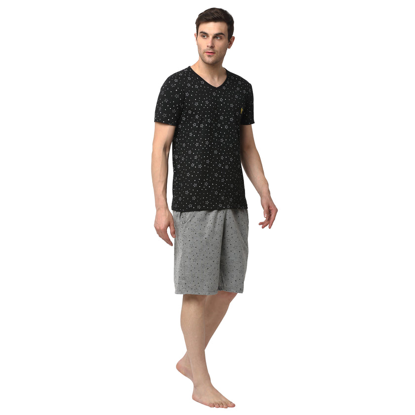 Mack Jonney Black Silver Night Suit For Men's