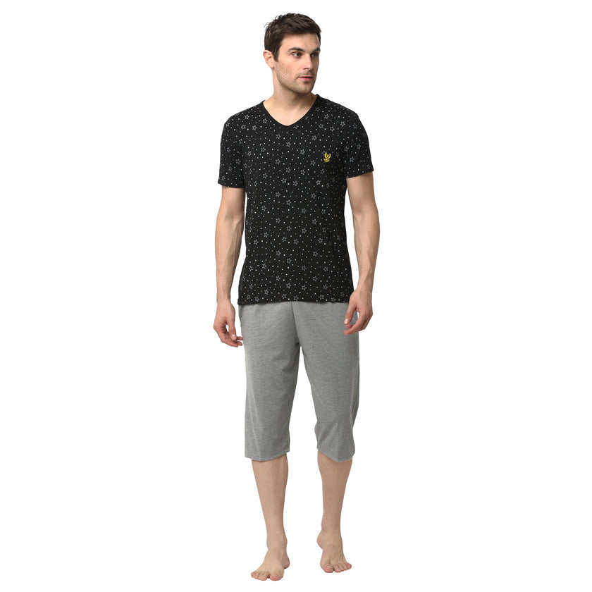 Mack Jonney Black Silver Night Suit For Men's
