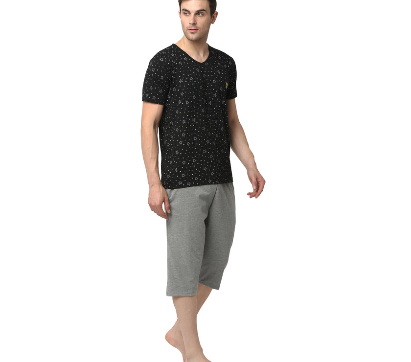 Mack Jonney Black Silver Night Suit For Men's