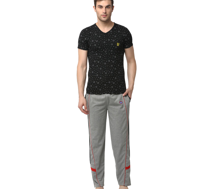 Mack Jonney Black Silver Night Suit For Men's