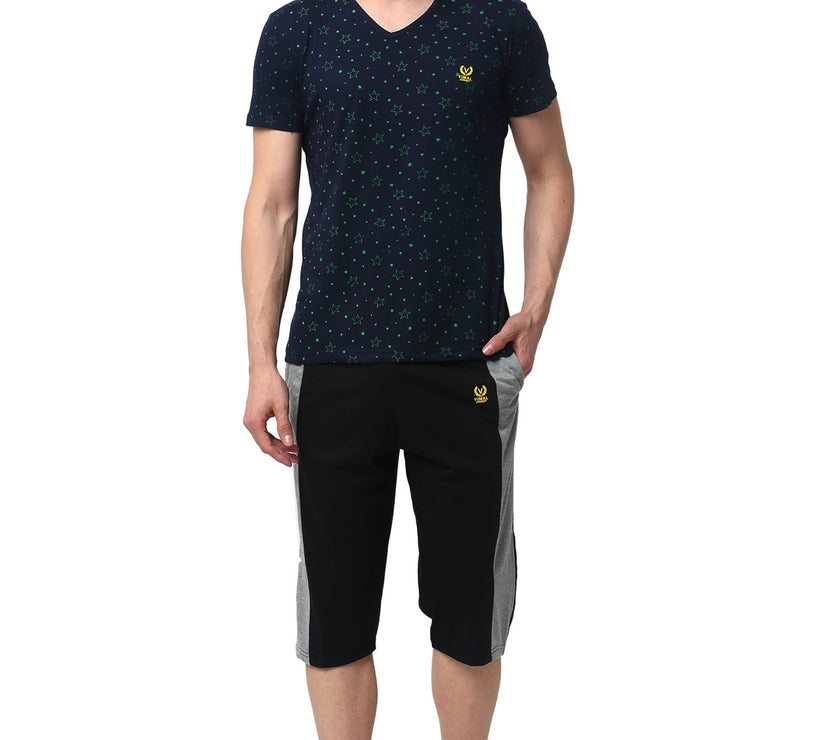 Mack Jonney Dark Blue Black Night Suit For Men's