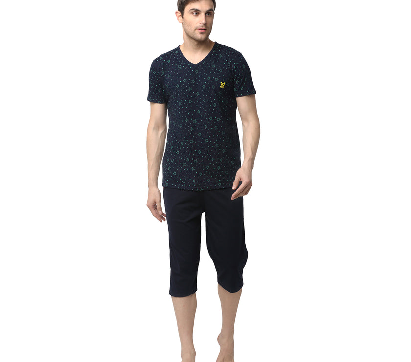 Mack Jonney Dark Blue Dark Blue Night Suit For Men's