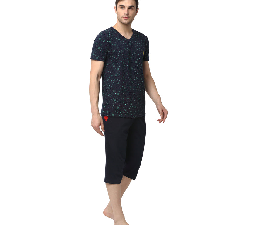 Mack Jonney Dark Blue Dark Blue Night Suit For Men's