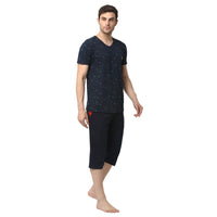Mack Jonney Dark Blue Dark Blue Night Suit For Men's