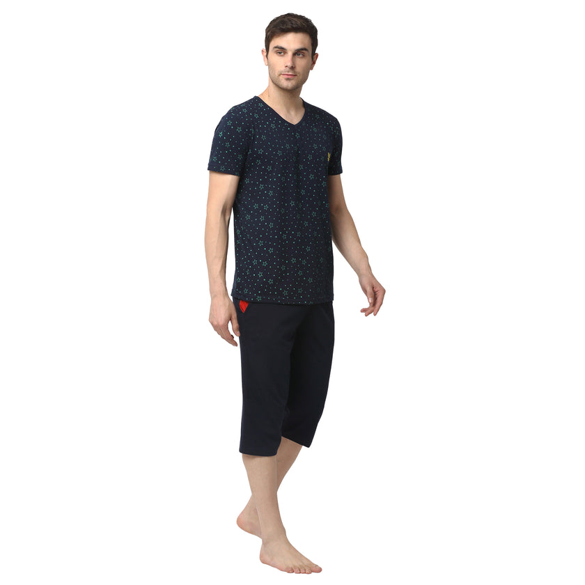 Mack Jonney Dark Blue Dark Blue Night Suit For Men's