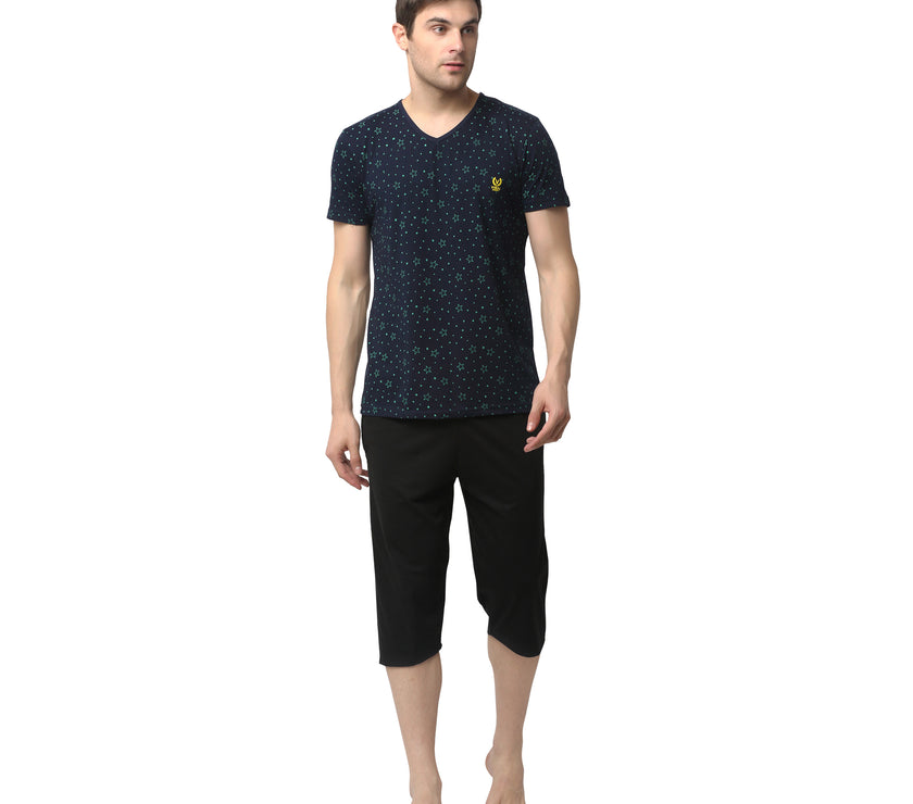 Mack Jonney Dark Blue Black Night Suit For Men's