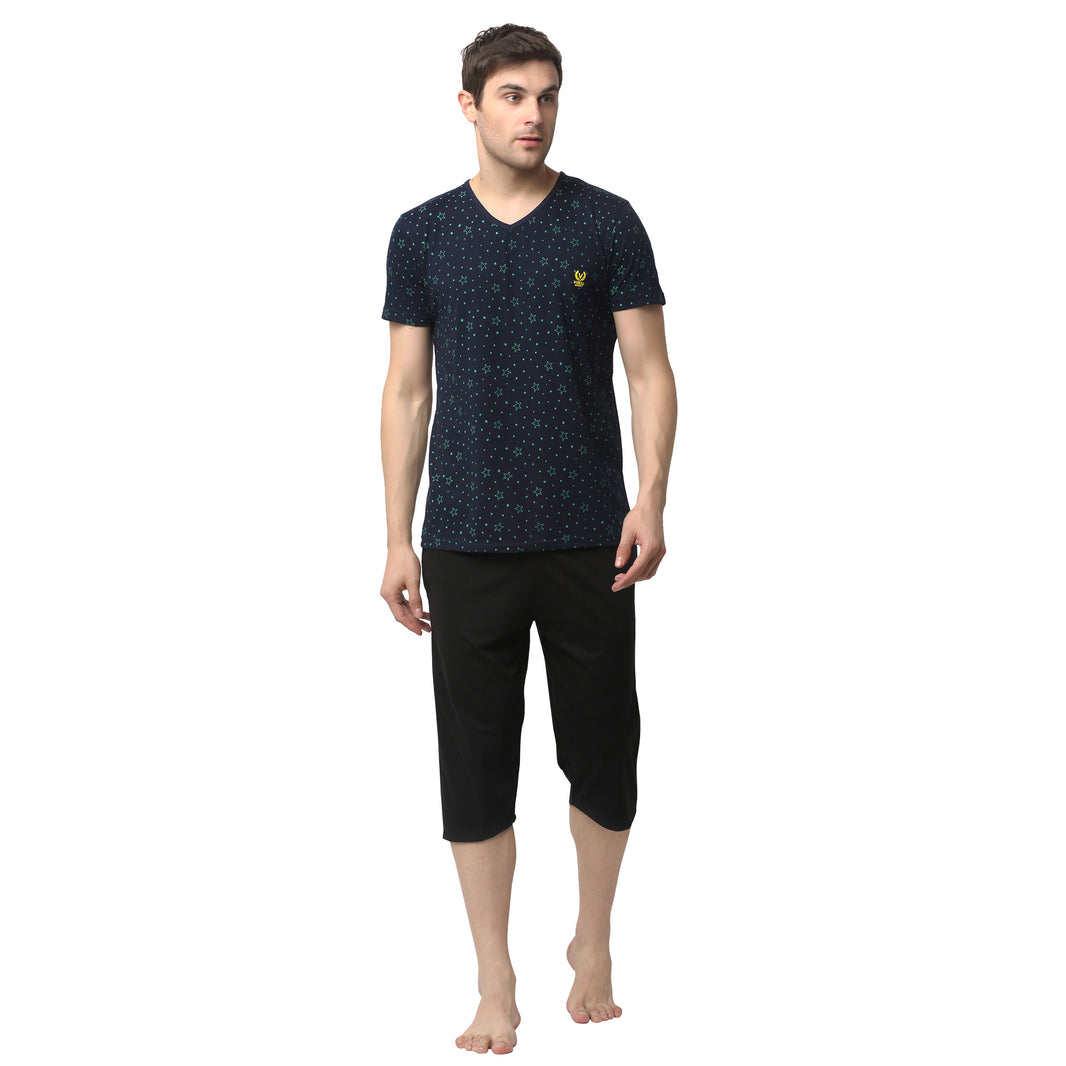 Mack Jonney Dark Blue Black Night Suit For Men's