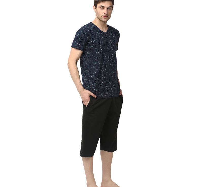 Mack Jonney Dark Blue Black Night Suit For Men's