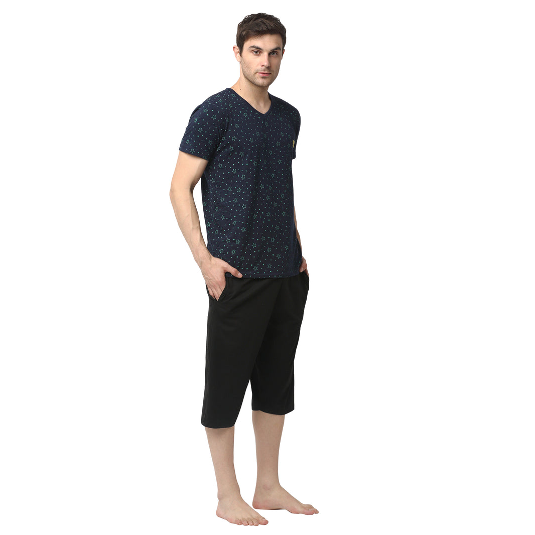 Mack Jonney Dark Blue Black Night Suit For Men's