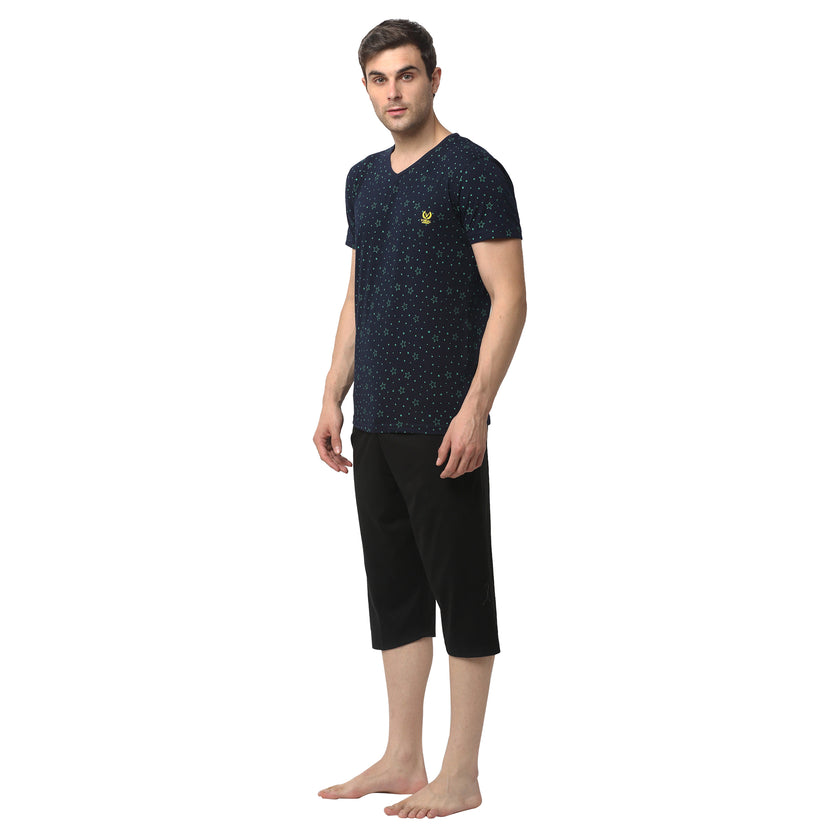 Mack Jonney Dark Blue Black Night Suit For Men's