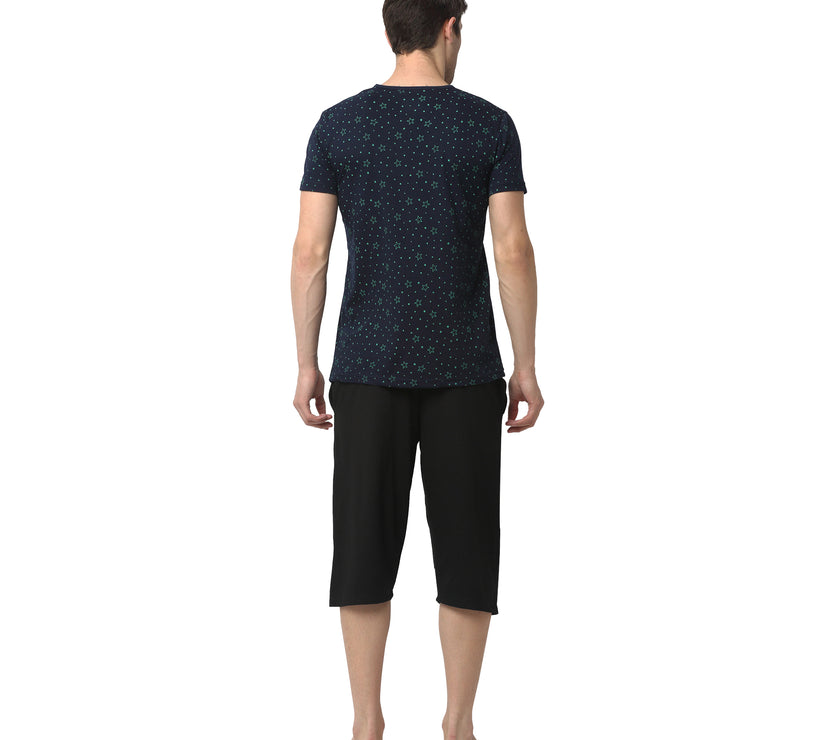 Mack Jonney Dark Blue Black Night Suit For Men's